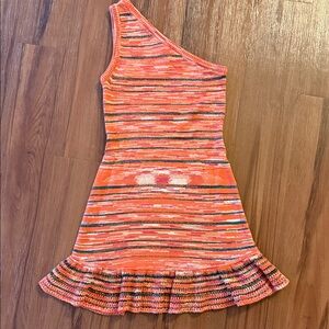 Anthropologie Orange Striped One-Shoulder Sweater Knit Dress Women’s size XS